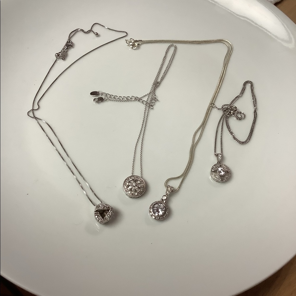 4 Solid .925 Sterling Silver Glass Necklaces